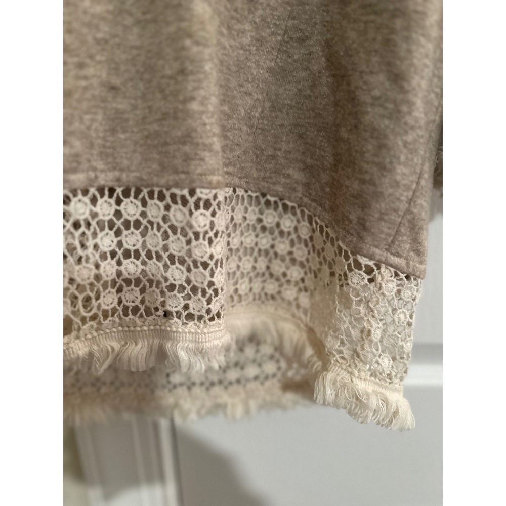Ellison Womens Boho Crochet Lace Fringe Hoodie Sweatshirt Tan Oatmeal Small - Picture 7 of 9